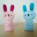 Handmade Finger Puppets - Pink bunn..