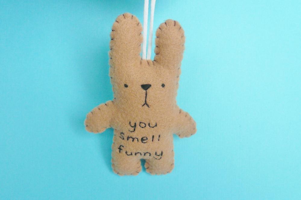 Funny Bunny - you smell funny - handmade ornament