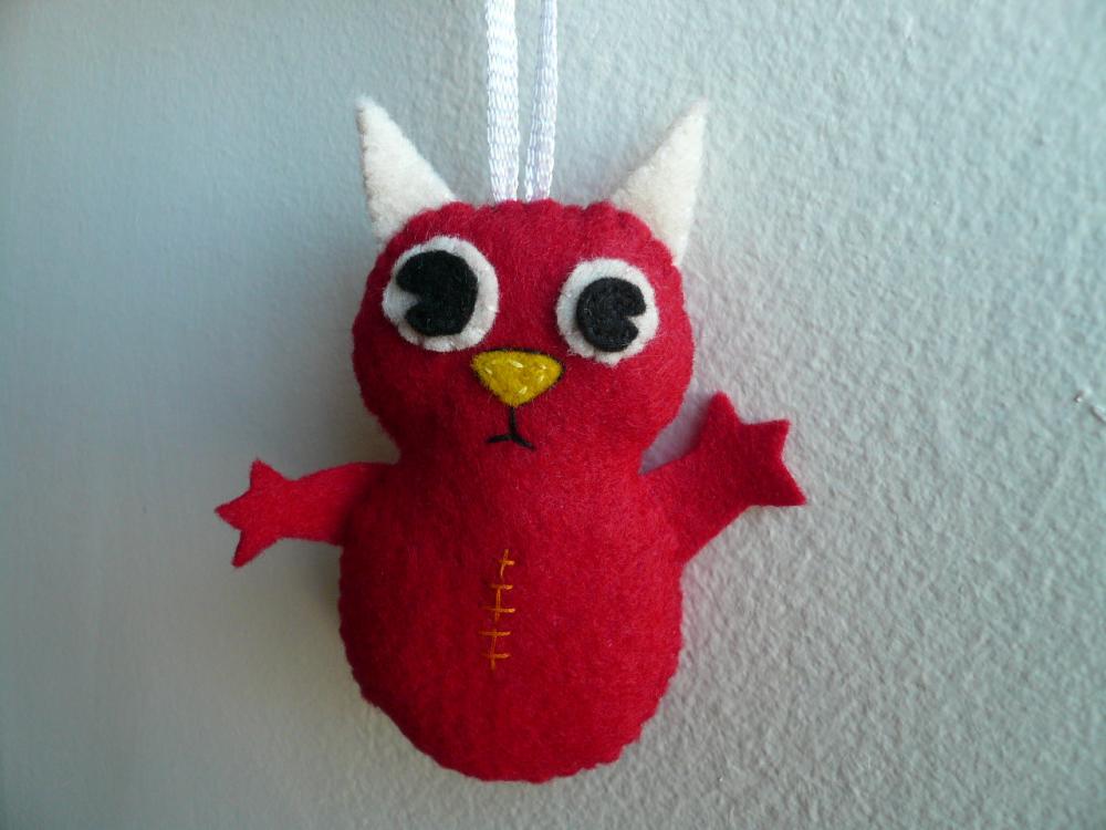 Felt ornaments handmade - Red Horned Monster