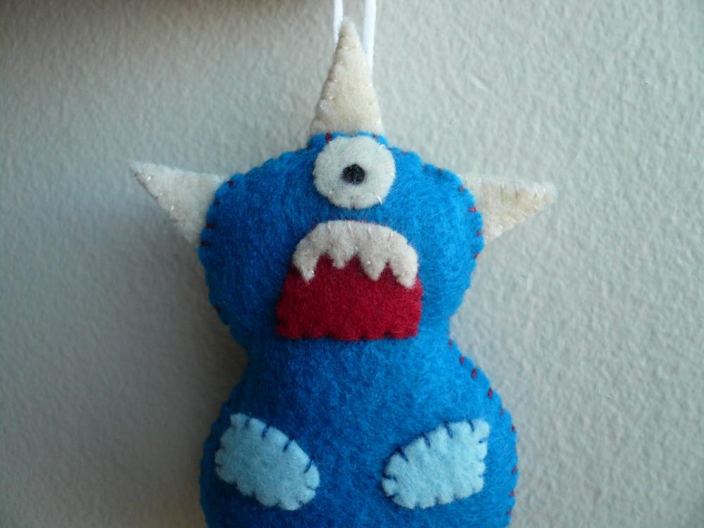 Monster Ornament - Blue Cyclops with three horns