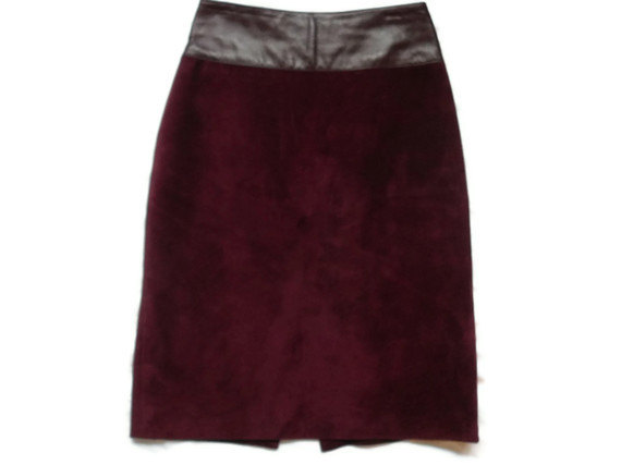 Suede Skirt Leather Burgundy Pencil Skirt - Danier