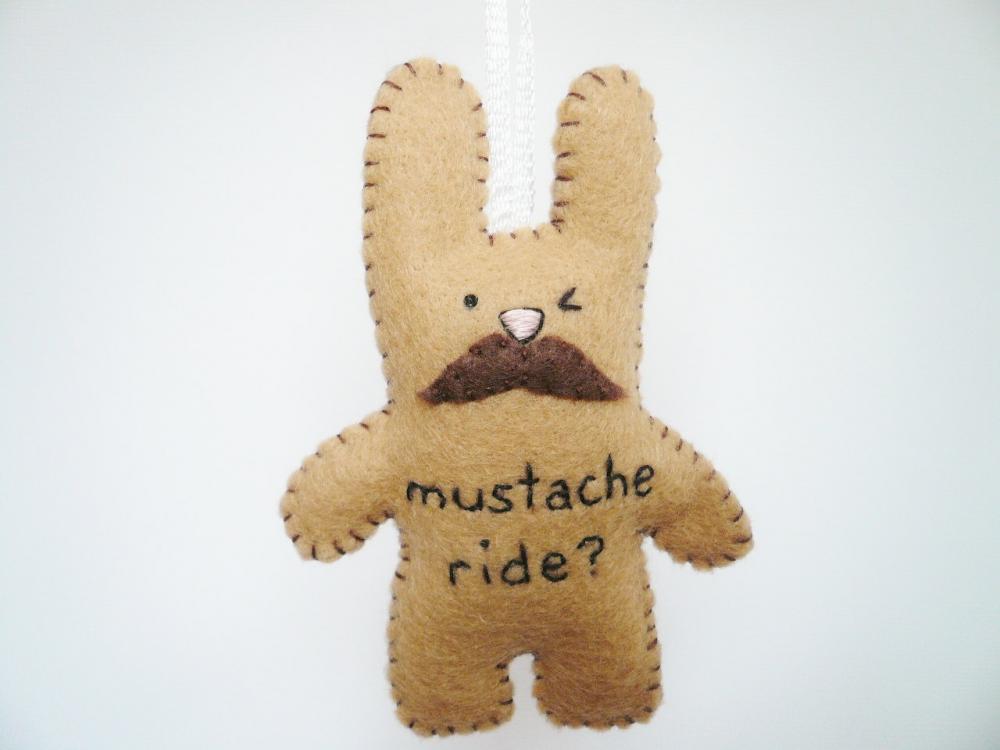 Mustache Bunny Plush - handmade ornament